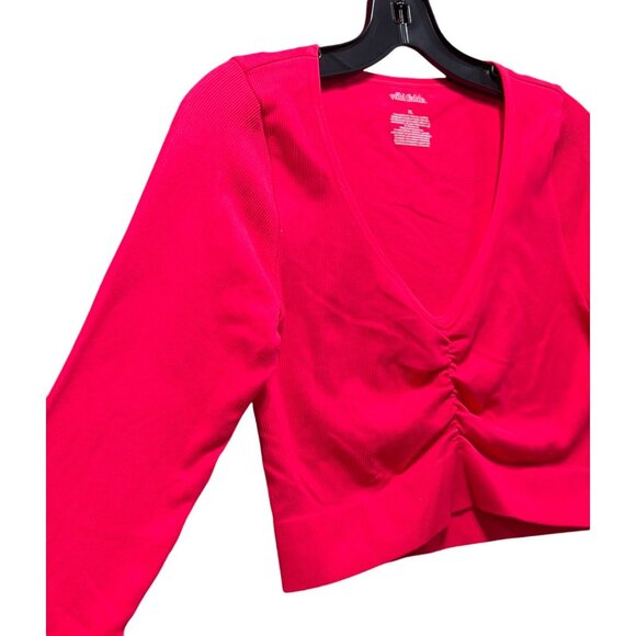 Wild Fable - Women's Long Sleeve V-Neck Front Cinch Crop Top - Pink -Extra Large - Picture 11 of 12
